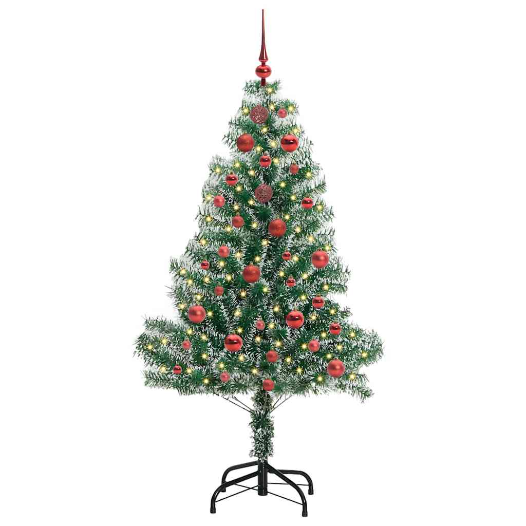 Konstgjord Julgran Snöflockad med LED Ljus Grön och Vit 150 cm