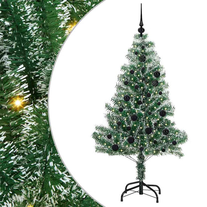 Konstgjord Julgran Snöflockad med LED Ljus Grön och Vit 150 cm