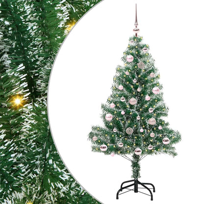 Konstgjord Julgran Snöflockad med LED Ljus Grön och Vit 150 cm