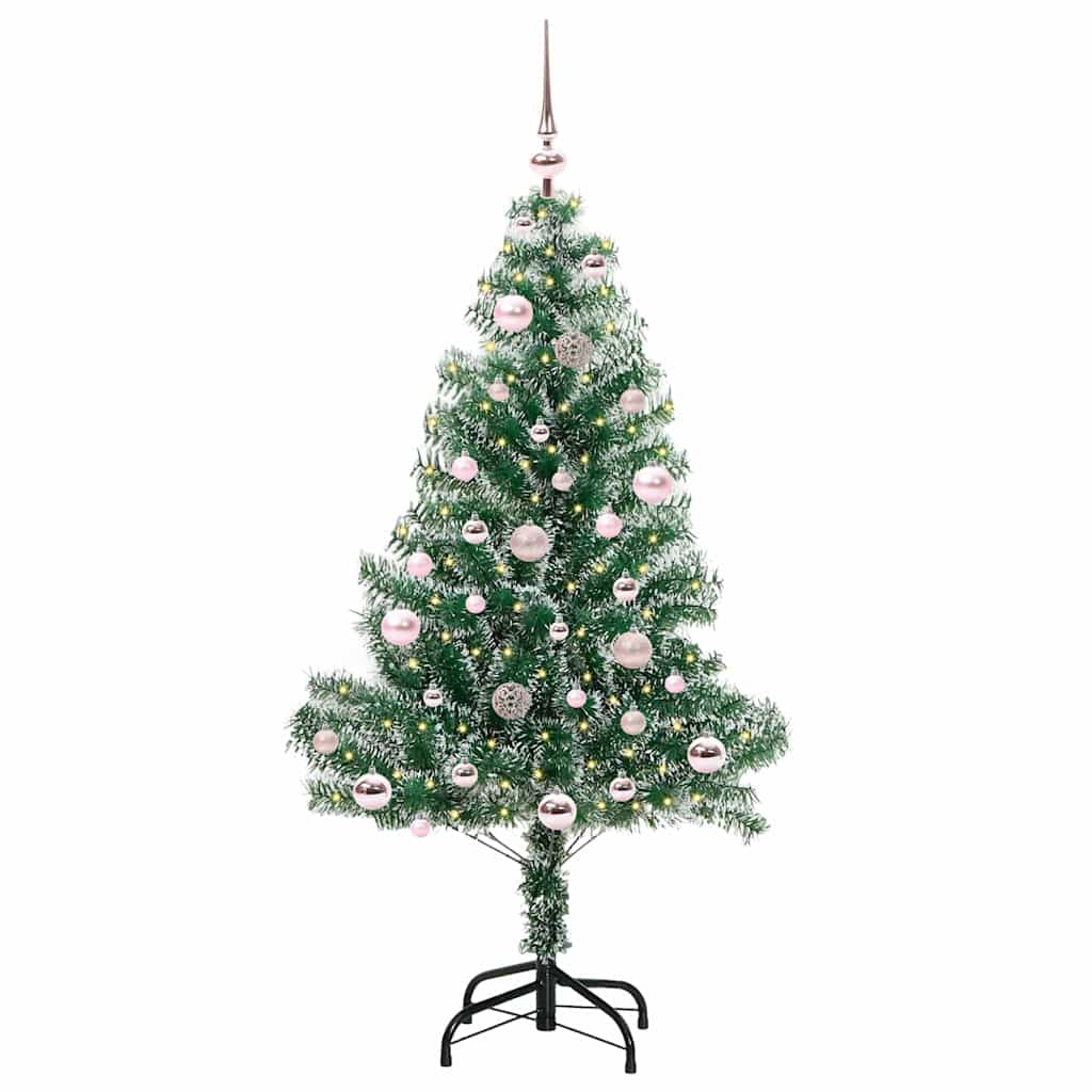 Konstgjord Julgran Snöflockad med LED Ljus Grön och Vit 150 cm