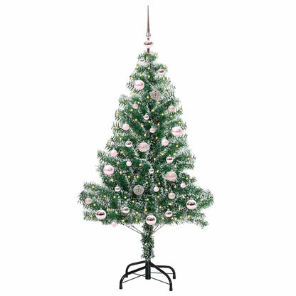 Konstgjord Julgran Snöflockad med LED Ljus Grön och Vit 150 cm