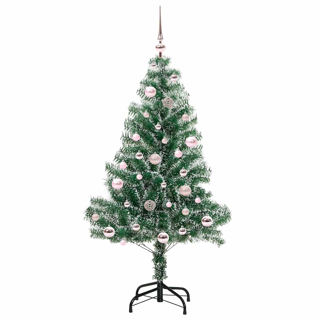 Konstgjord Julgran Snöflockad med LED Ljus Grön och Vit 150 cm
