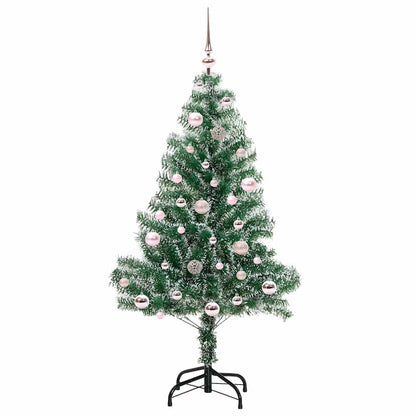 Konstgjord Julgran Snöflockad med LED Ljus Grön och Vit 150 cm