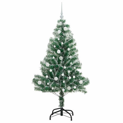 Konstgjord Julgran Snöflockad med LED Ljus Grön och Vit 150 cm