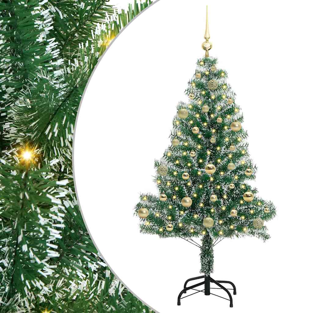 Konstgjord Julgran Snöflockad med LED Ljus Grön och Vit 150 cm