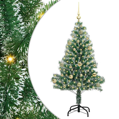 Konstgjord Julgran Snöflockad med LED Ljus Grön och Vit 150 cm