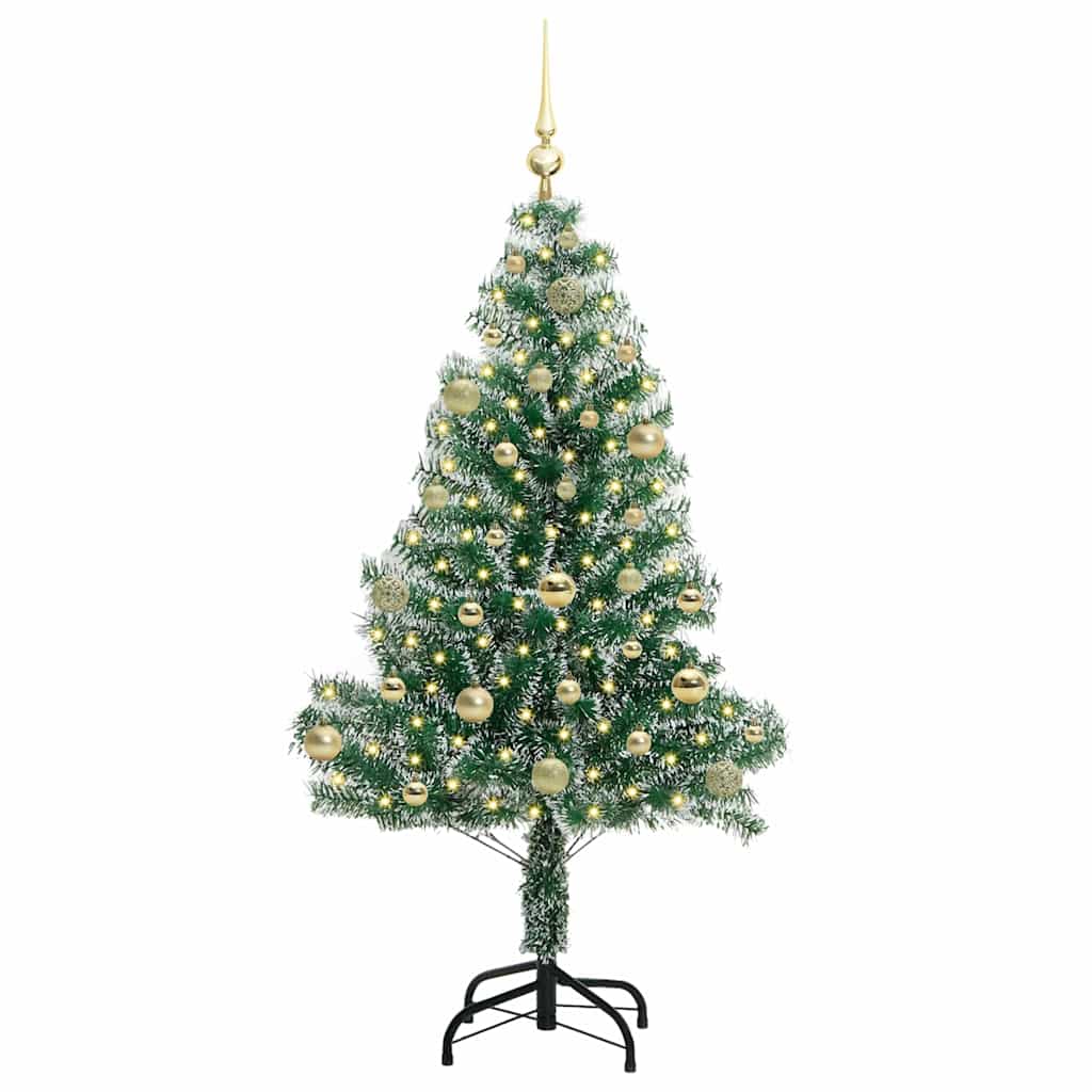 Konstgjord Julgran Snöflockad med LED Ljus Grön och Vit 150 cm