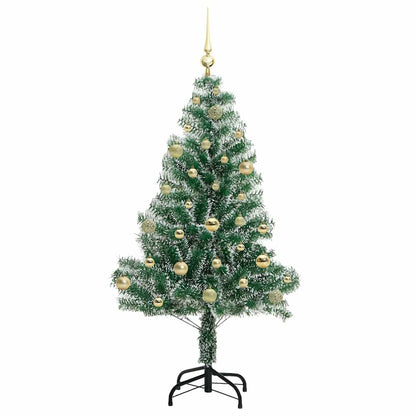 Konstgjord Julgran Snöflockad med LED Ljus Grön och Vit 150 cm