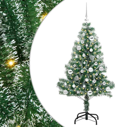 Konstgjord Julgran Snöflockad med LED Ljus Grön och Vit 150 cm
