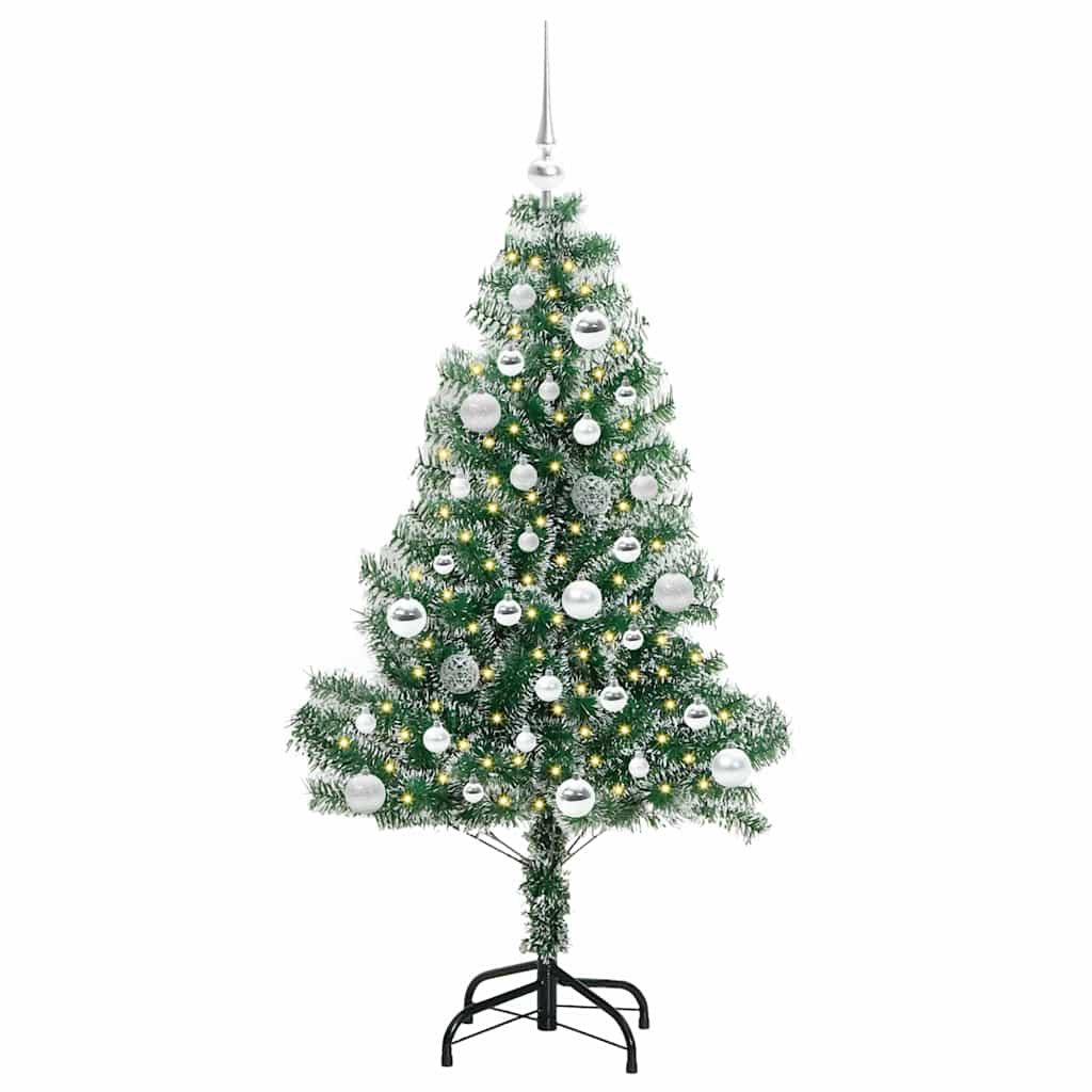 Konstgjord Julgran Snöflockad med LED Ljus Grön och Vit 150 cm