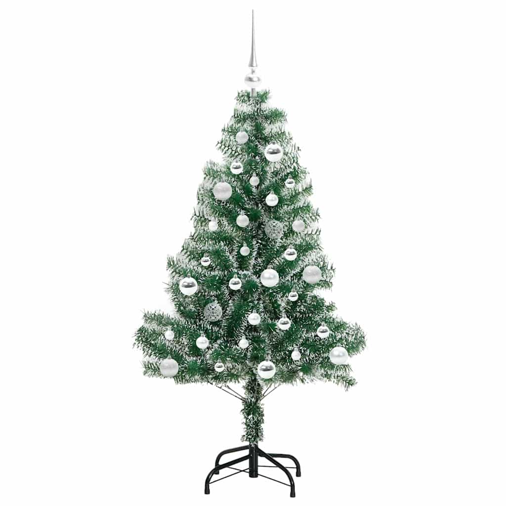 Konstgjord Julgran Snöflockad med LED Ljus Grön och Vit 150 cm