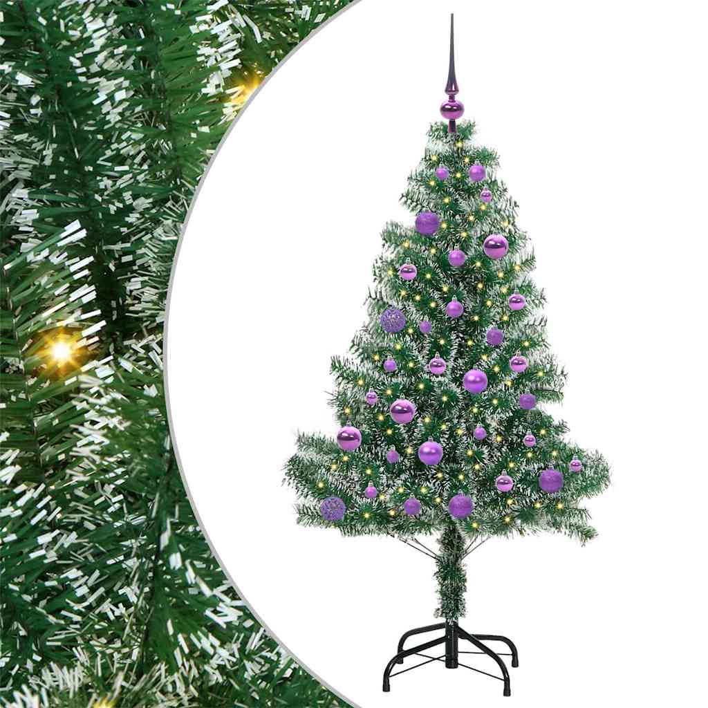 Konstgjord Julgran Snöflockad med LED Ljus Grön och Vit 150 cm
