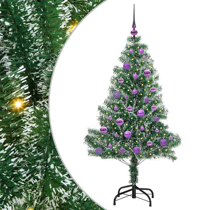 Konstgjord Julgran Snöflockad med LED Ljus Grön och Vit 150 cm