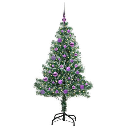 Konstgjord Julgran Snöflockad med LED Ljus Grön och Vit 150 cm