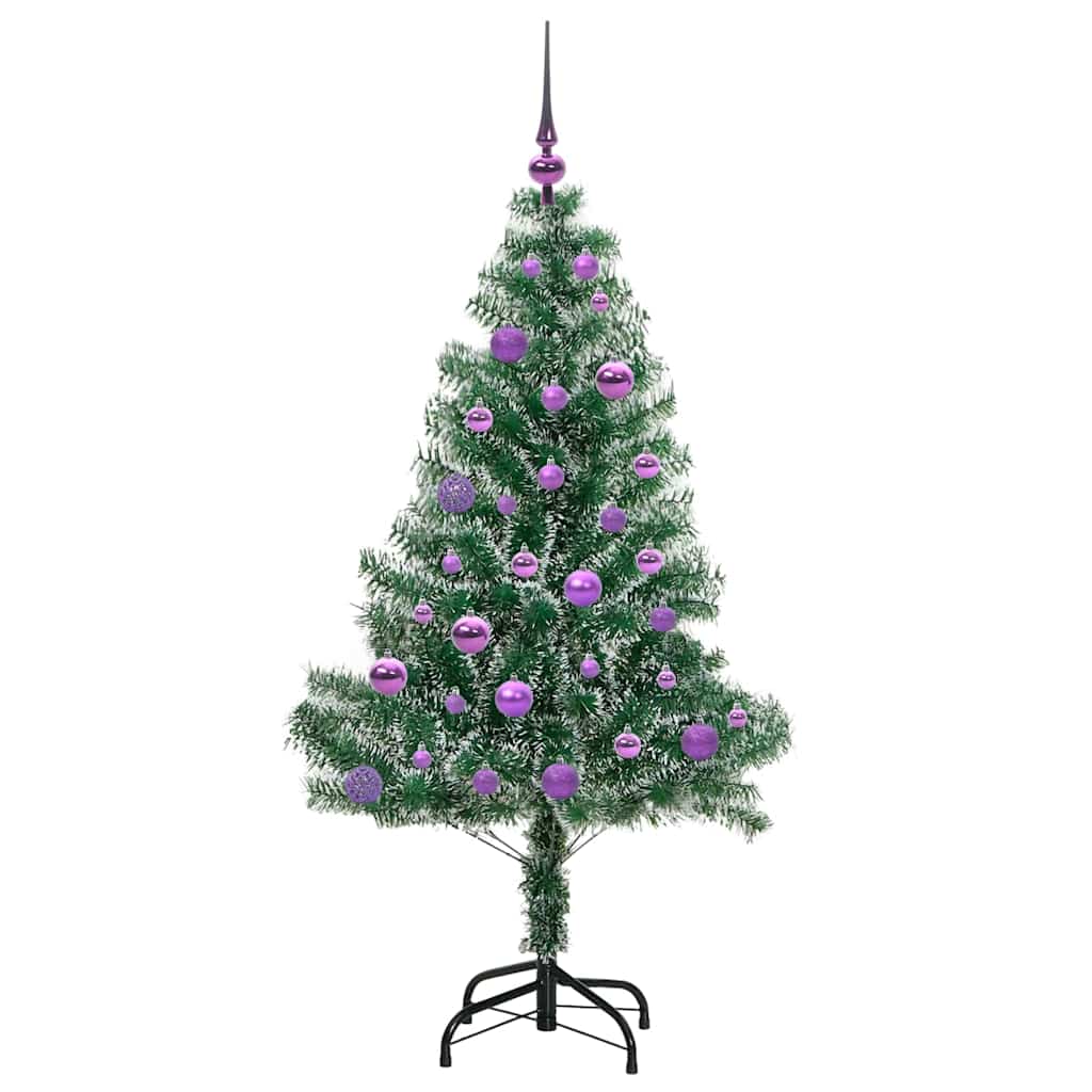 Konstgjord Julgran Snöflockad med LED Ljus Grön och Vit 150 cm