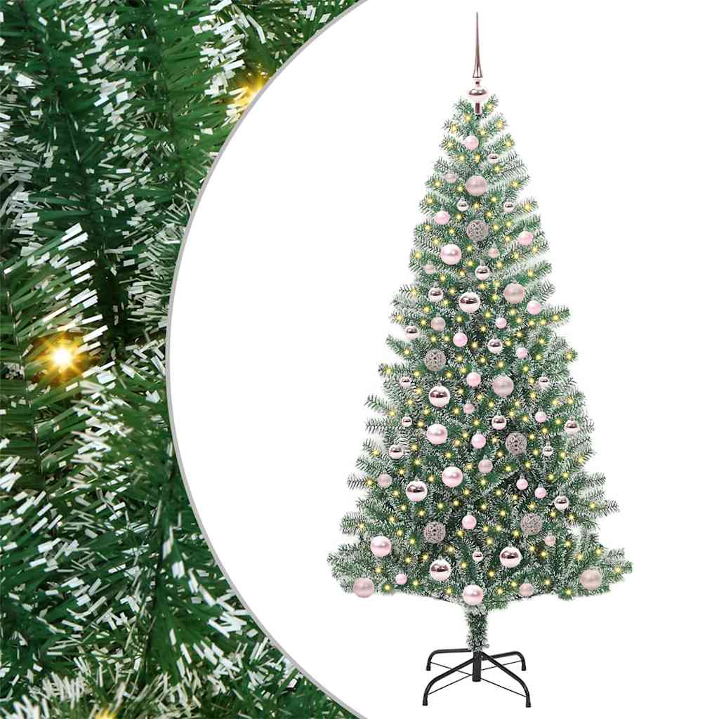 Konstgjord Julgran Snöflockad med LED Ljus Grön och Vit 180 cm