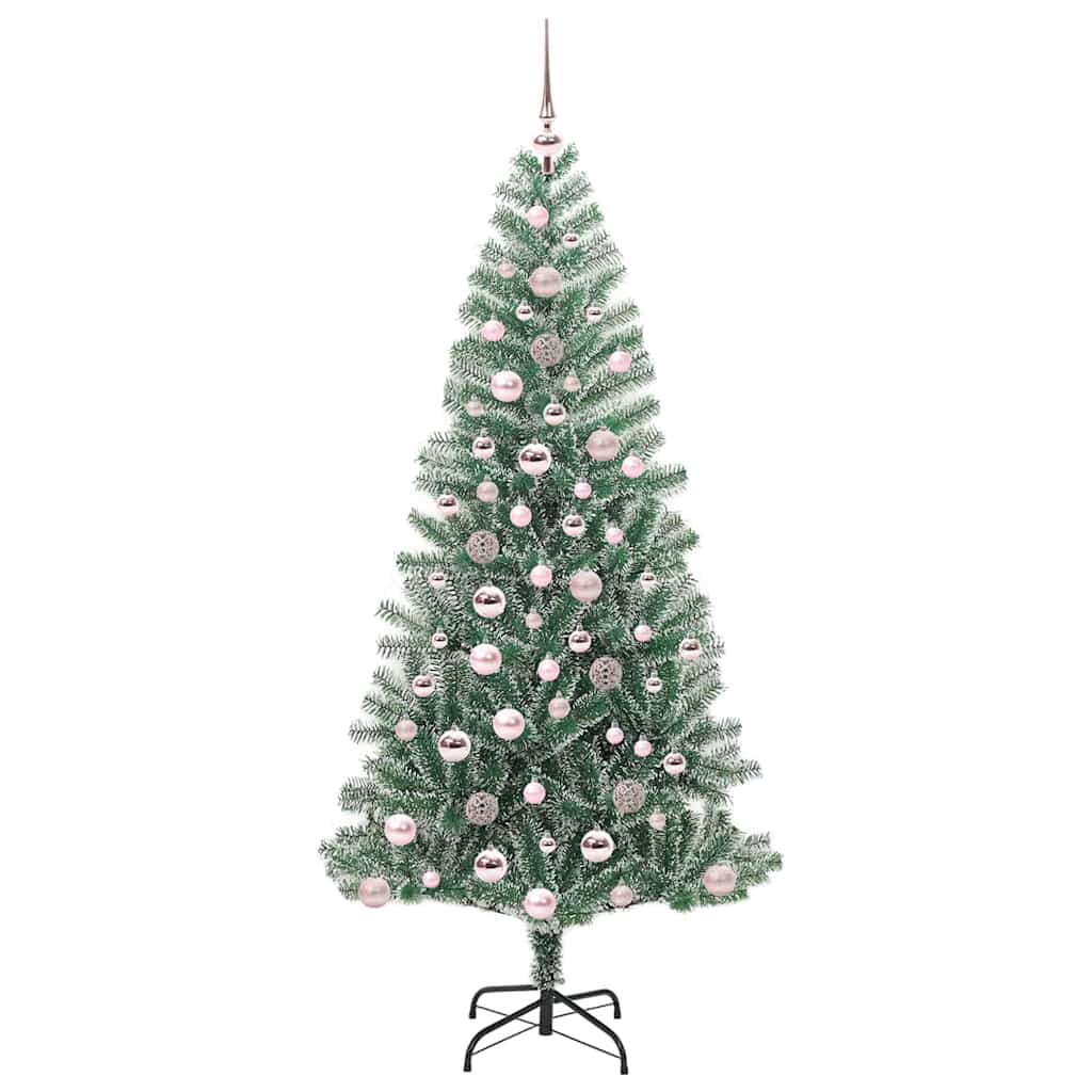 Konstgjord Julgran Snöflockad med LED Ljus Grön och Vit 180 cm