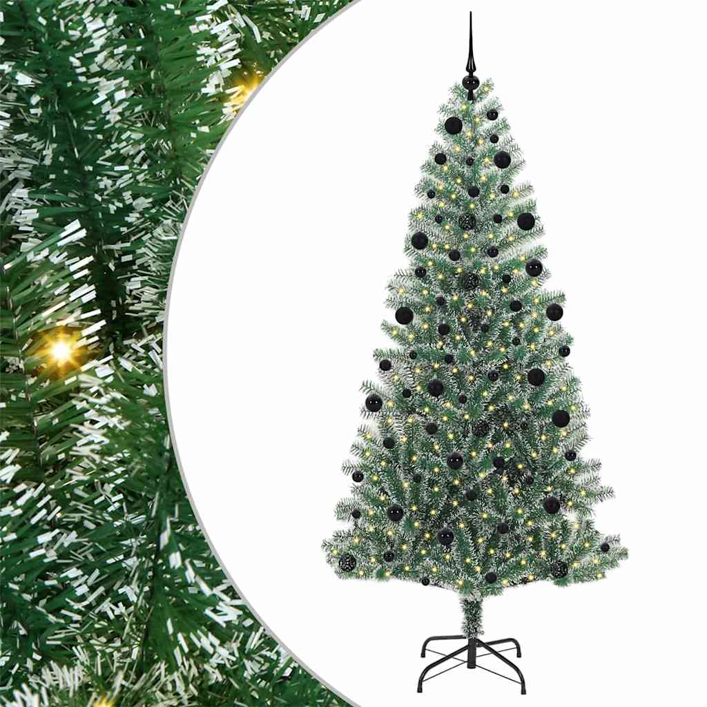 Konstgjord Julgran Snöflockad med LED Ljus Grön och Vit 210 cm