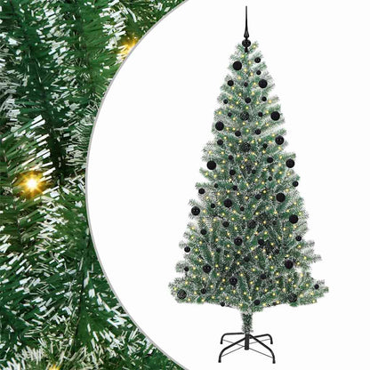 Konstgjord Julgran Snöflockad med LED Ljus Grön och Vit 210 cm