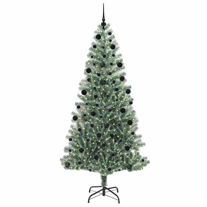 Konstgjord Julgran Snöflockad med LED Ljus Grön och Vit 210 cm
