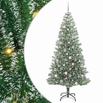 Konstgjord Julgran Snöflockad med LED Ljus Grön och Vit 210 cm
