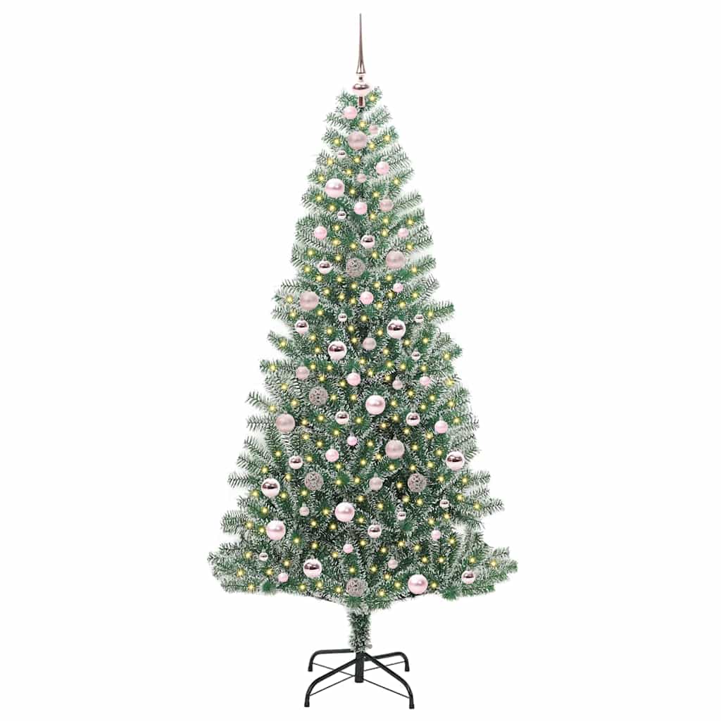 Konstgjord Julgran Snöflockad med LED Ljus Grön och Vit 210 cm