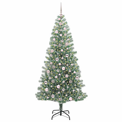 Konstgjord Julgran Snöflockad med LED Ljus Grön och Vit 210 cm