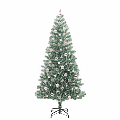 Konstgjord Julgran Snöflockad med LED Ljus Grön och Vit 210 cm