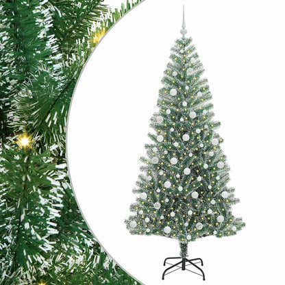 Konstgjord Julgran Snöflockad med LED Ljus Grön och Vit 210 cm