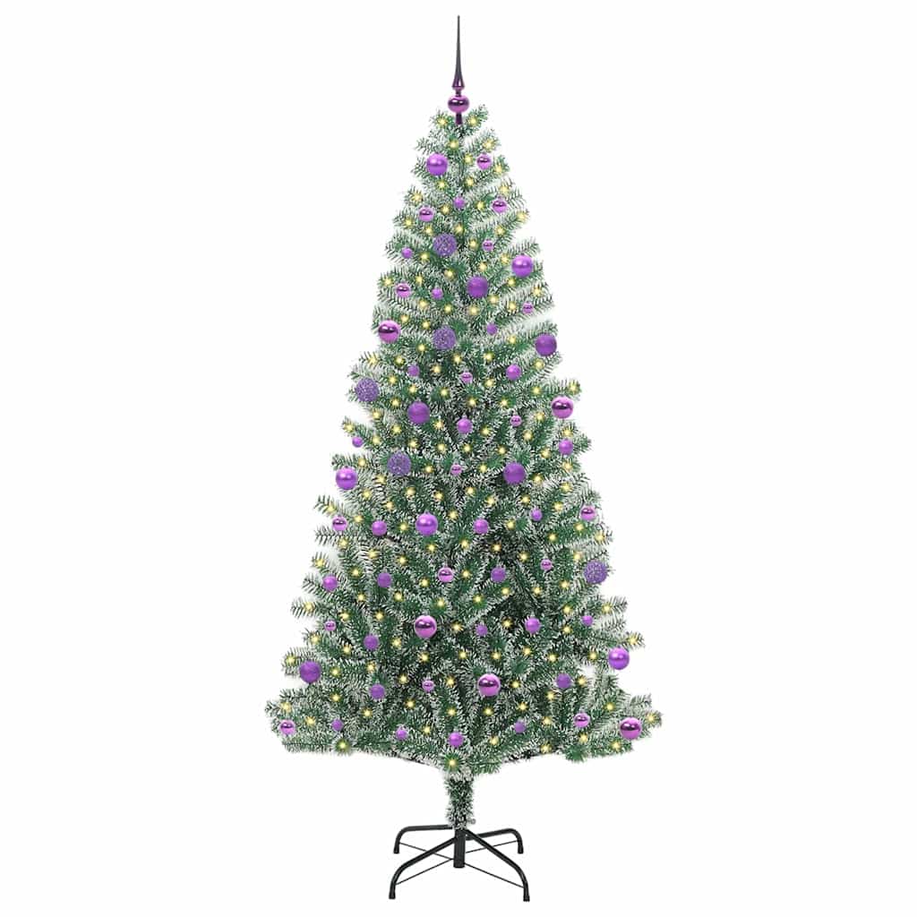 Konstgjord Julgran Snöflockad med LED Ljus Grön och Vit 210 cm