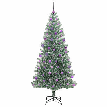 Konstgjord Julgran Snöflockad med LED Ljus Grön och Vit 210 cm