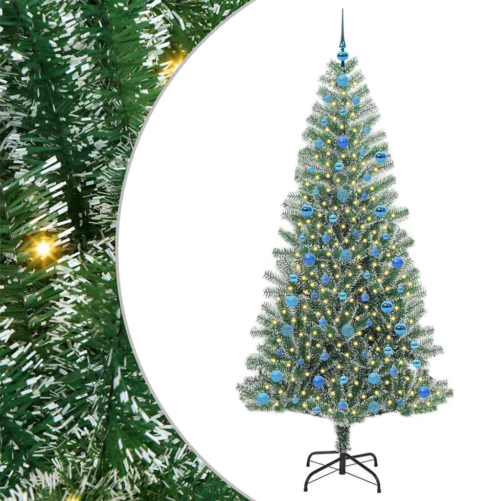 Konstgjord Julgran Snöflockad med LED Ljus Grön och Vit 210 cm
