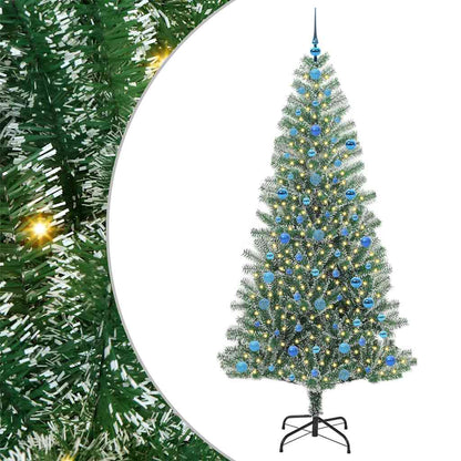 Konstgjord Julgran Snöflockad med LED Ljus Grön och Vit 210 cm