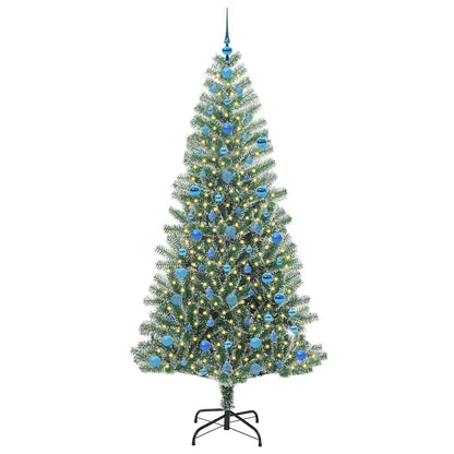 Konstgjord Julgran Snöflockad med LED Ljus Grön och Vit 210 cm