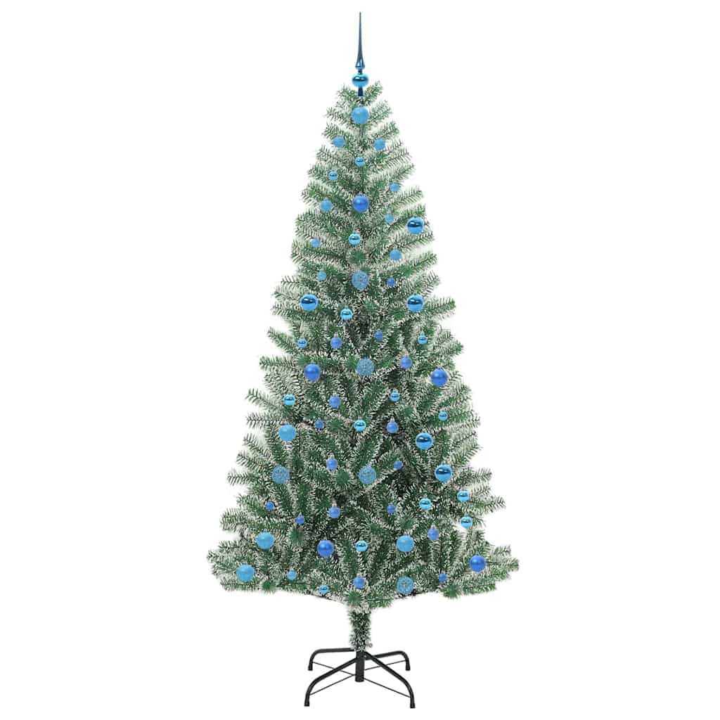 Konstgjord Julgran Snöflockad med LED Ljus Grön och Vit 210 cm