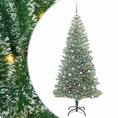 Konstgjord Julgran Snöflockad med LED Ljus Grön och Vit 240 cm