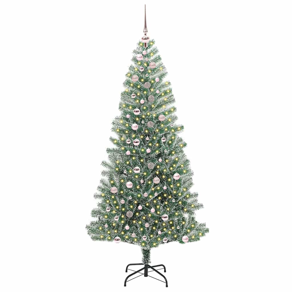 Konstgjord Julgran Snöflockad med LED Ljus Grön och Vit 240 cm
