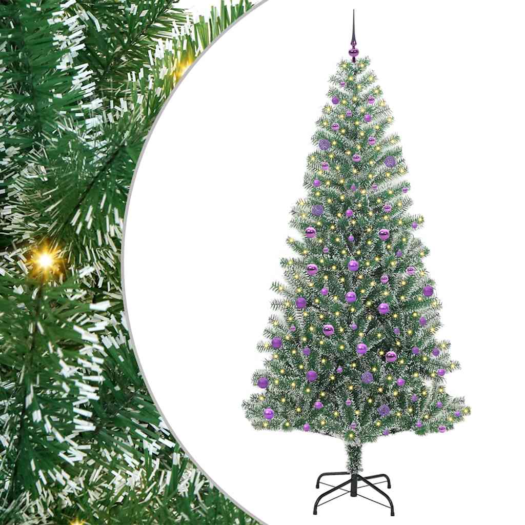Konstgjord Julgran Snöflockad med LED Ljus Grön och Vit 240 cm