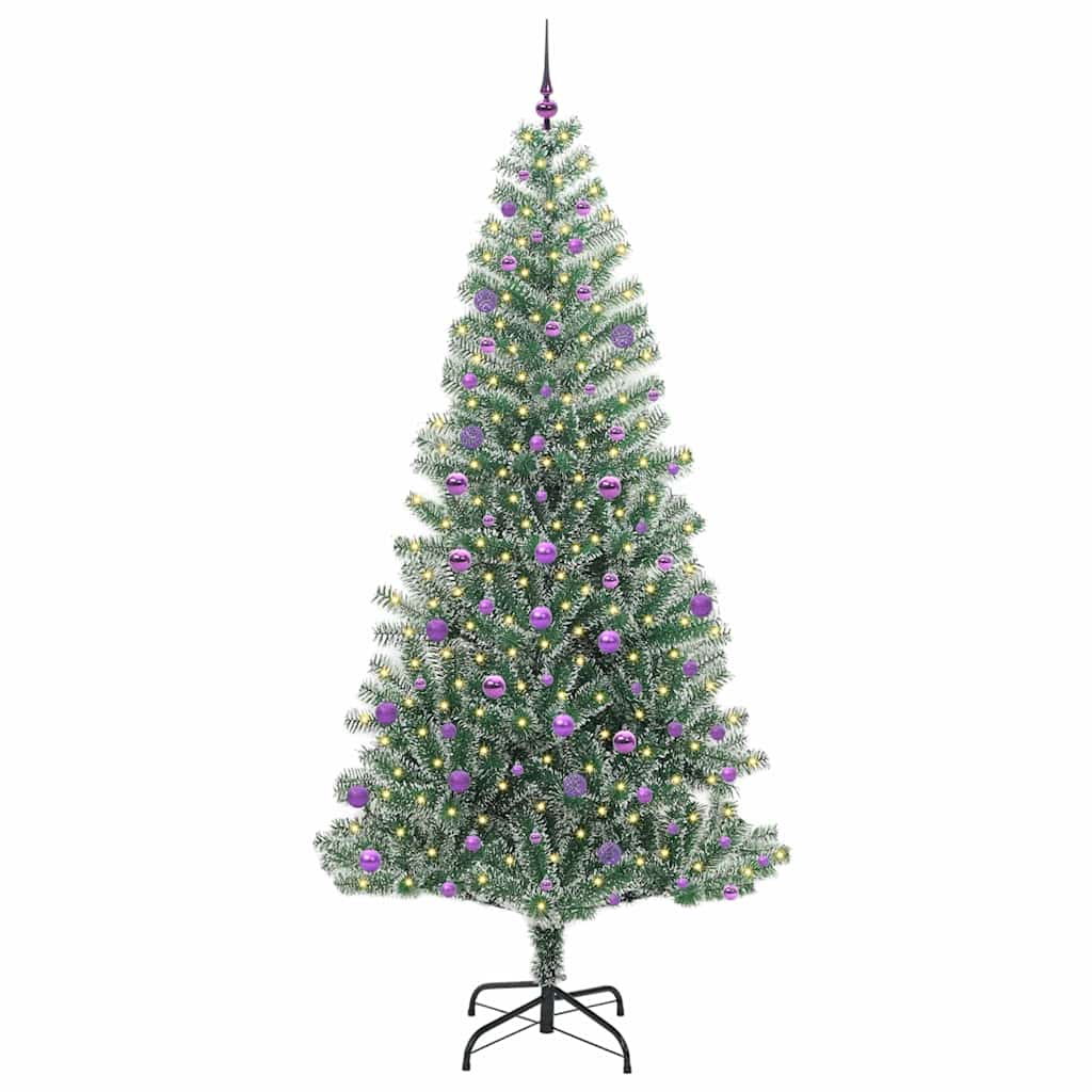 Konstgjord Julgran Snöflockad med LED Ljus Grön och Vit 240 cm