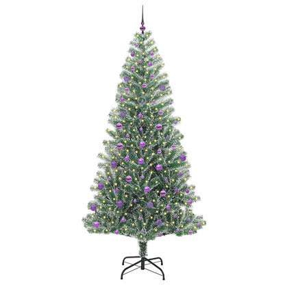 Konstgjord Julgran Snöflockad med LED Ljus Grön och Vit 240 cm