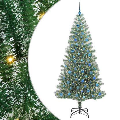 Konstgjord Julgran Snöflockad med LED Ljus Grön och Vit 240 cm
