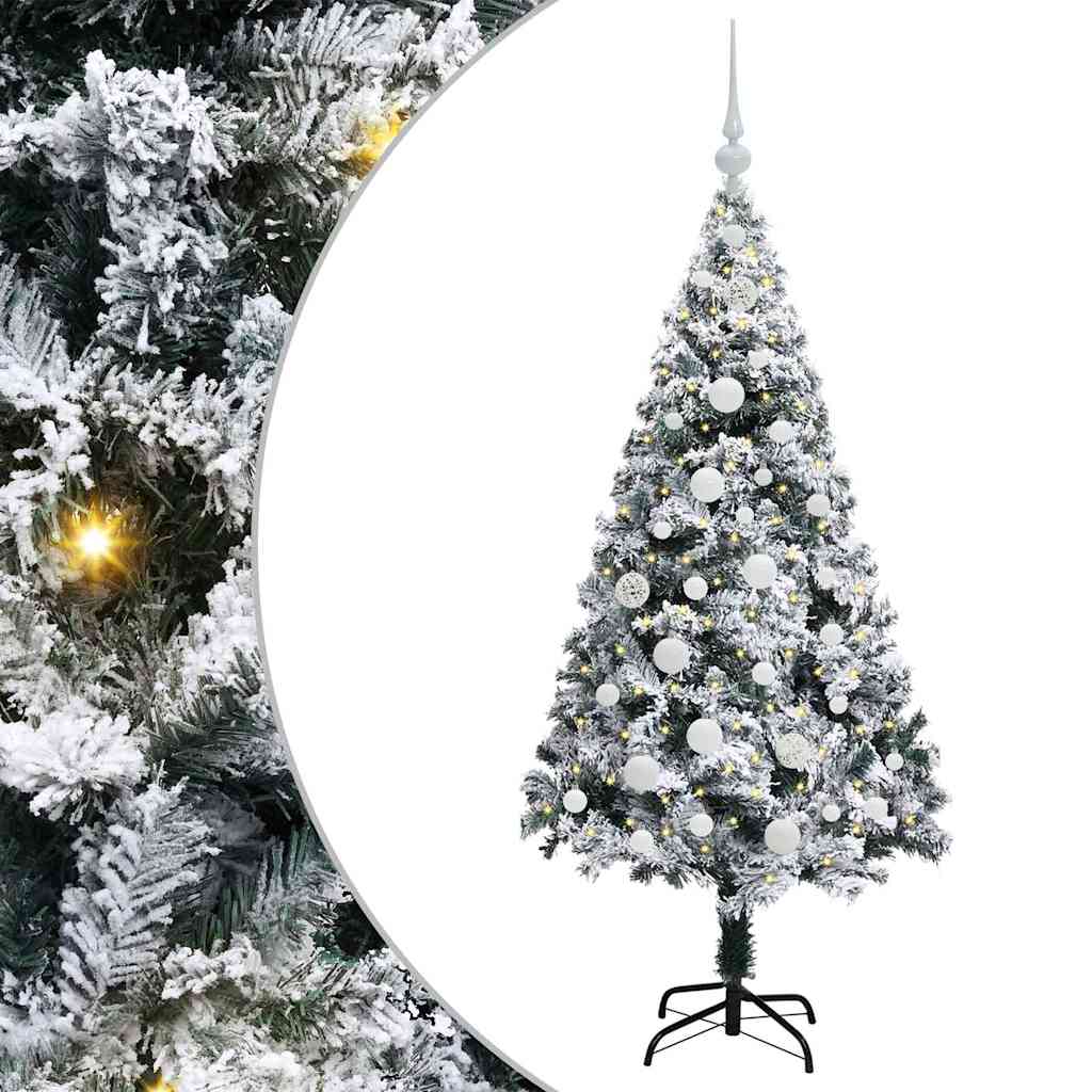 Konstgjord julgran med stativ Vit 150 cm PVC och Stål och Plast