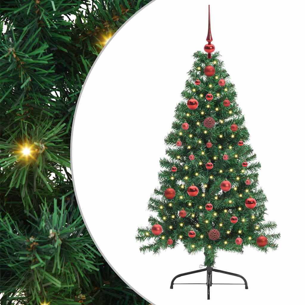 Konstgjord Förbelyst Julgran med 150 LED-lampor Grön 120 cm PVC