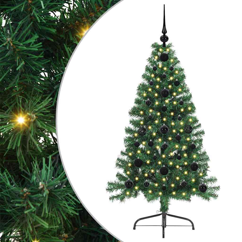 Konstgjord Förbelyst Julgran med 150 LED-lampor Grön 120 cm PVC