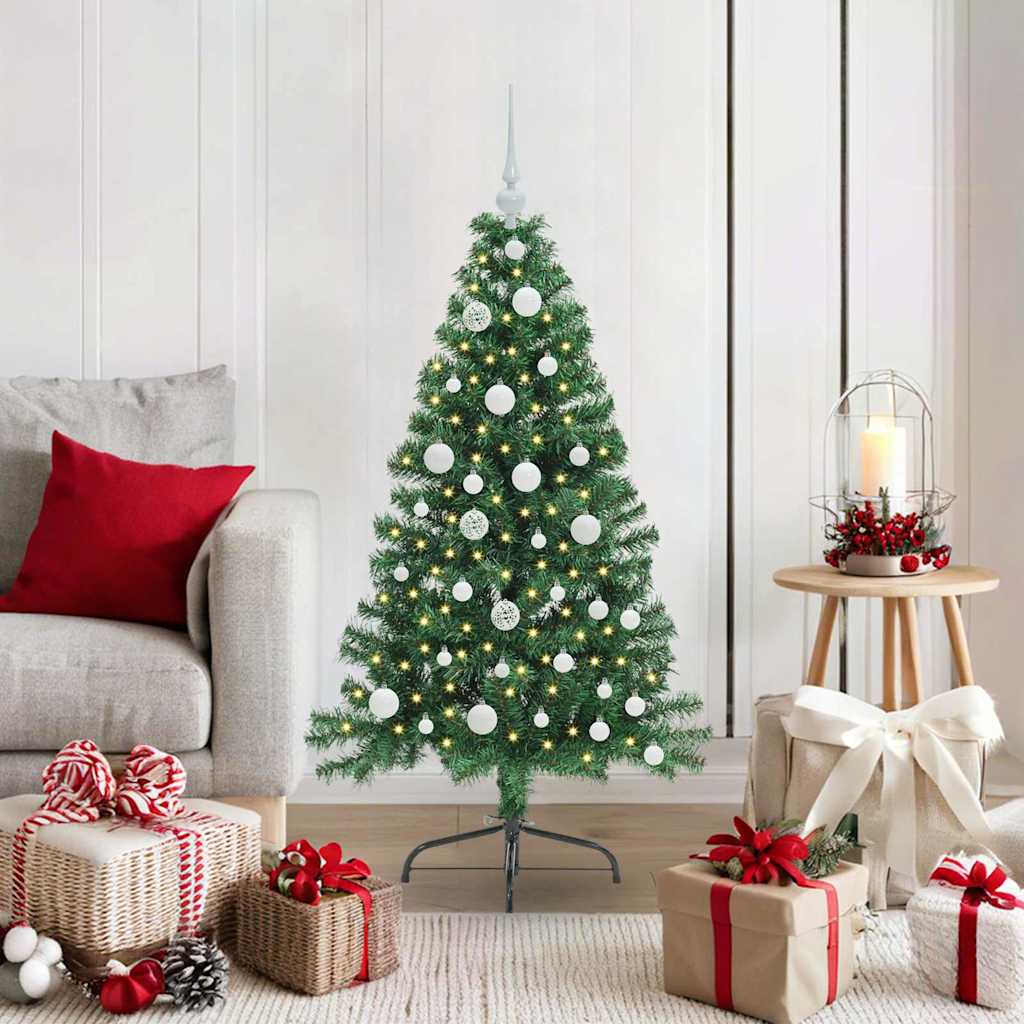 Konstgjord Förbelyst Julgran med 150 LED-lampor Grön 120 cm PVC
