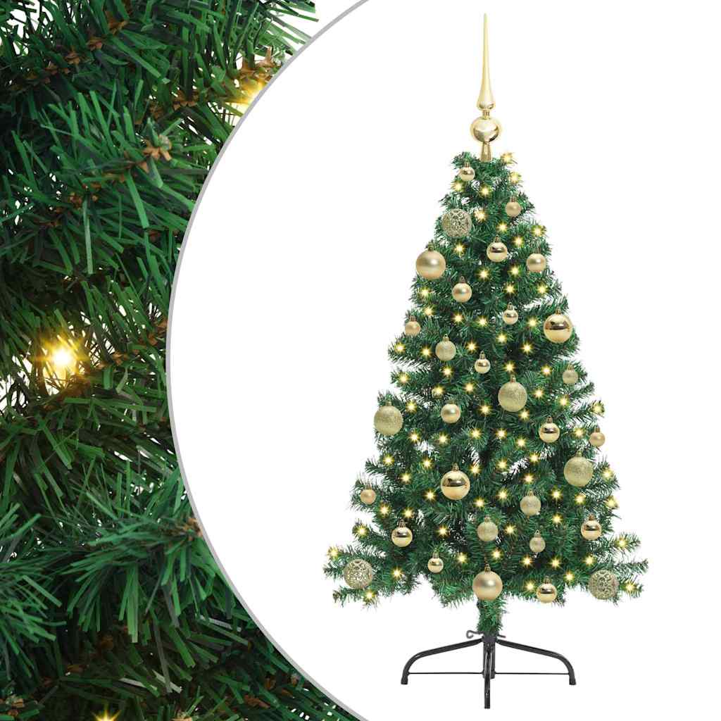 Konstgjord Förbelyst Julgran med 150 LED-lampor Grön 120 cm PVC