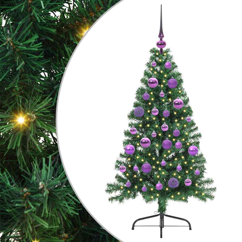 Konstgjord Förbelyst Julgran med 150 LED-lampor Grön 120 cm PVC