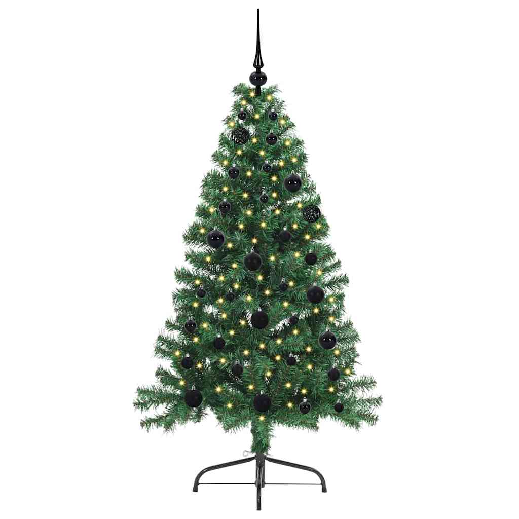 Konstgjord Förbelyst Julgran med 150 LED-lampor Grön 150 cm PVC