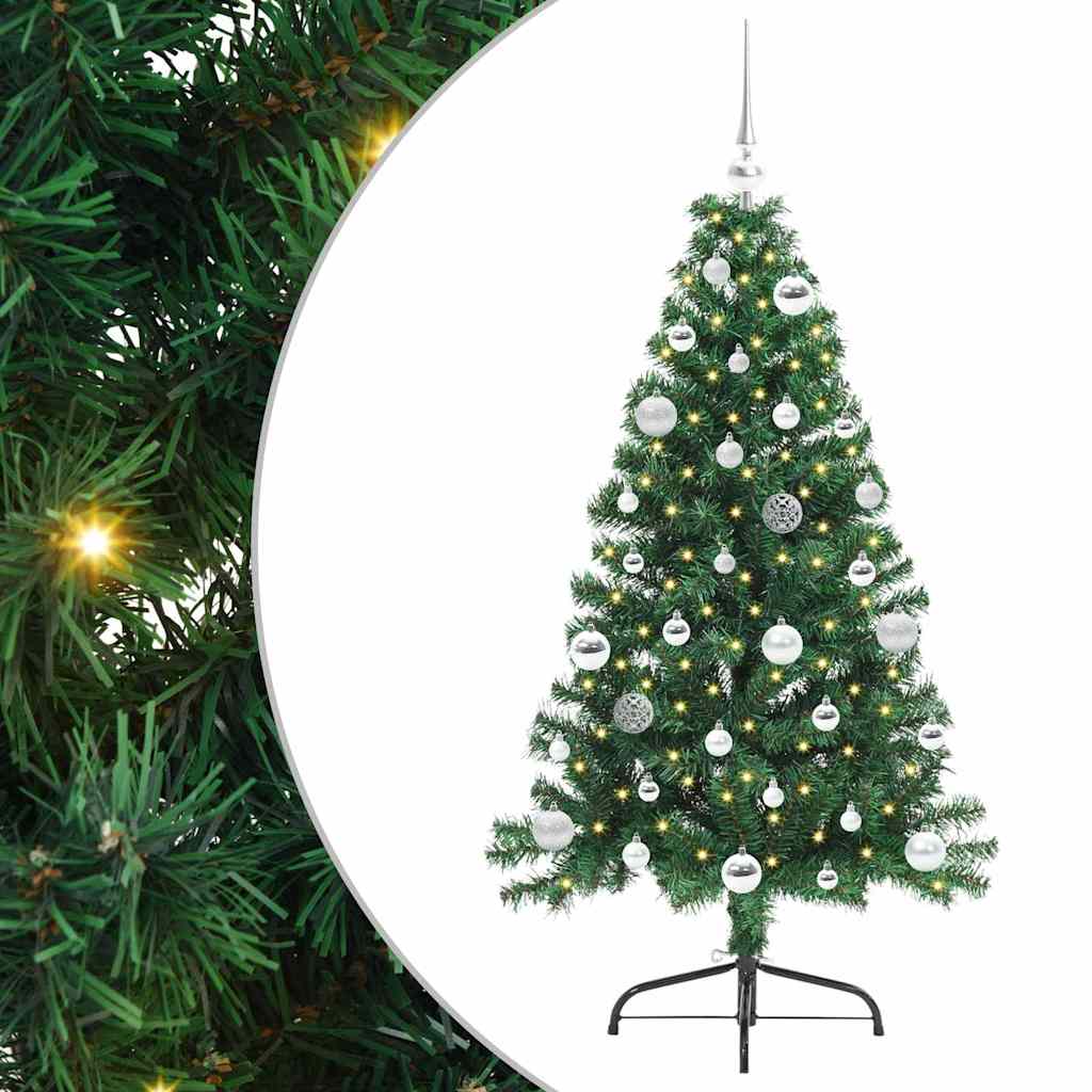 Konstgjord Förbelyst Julgran med 150 LED-lampor Grön 150 cm PVC