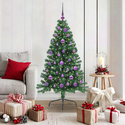 Konstgjord Förbelyst Julgran med 150 LED-lampor Grön 150 cm PVC